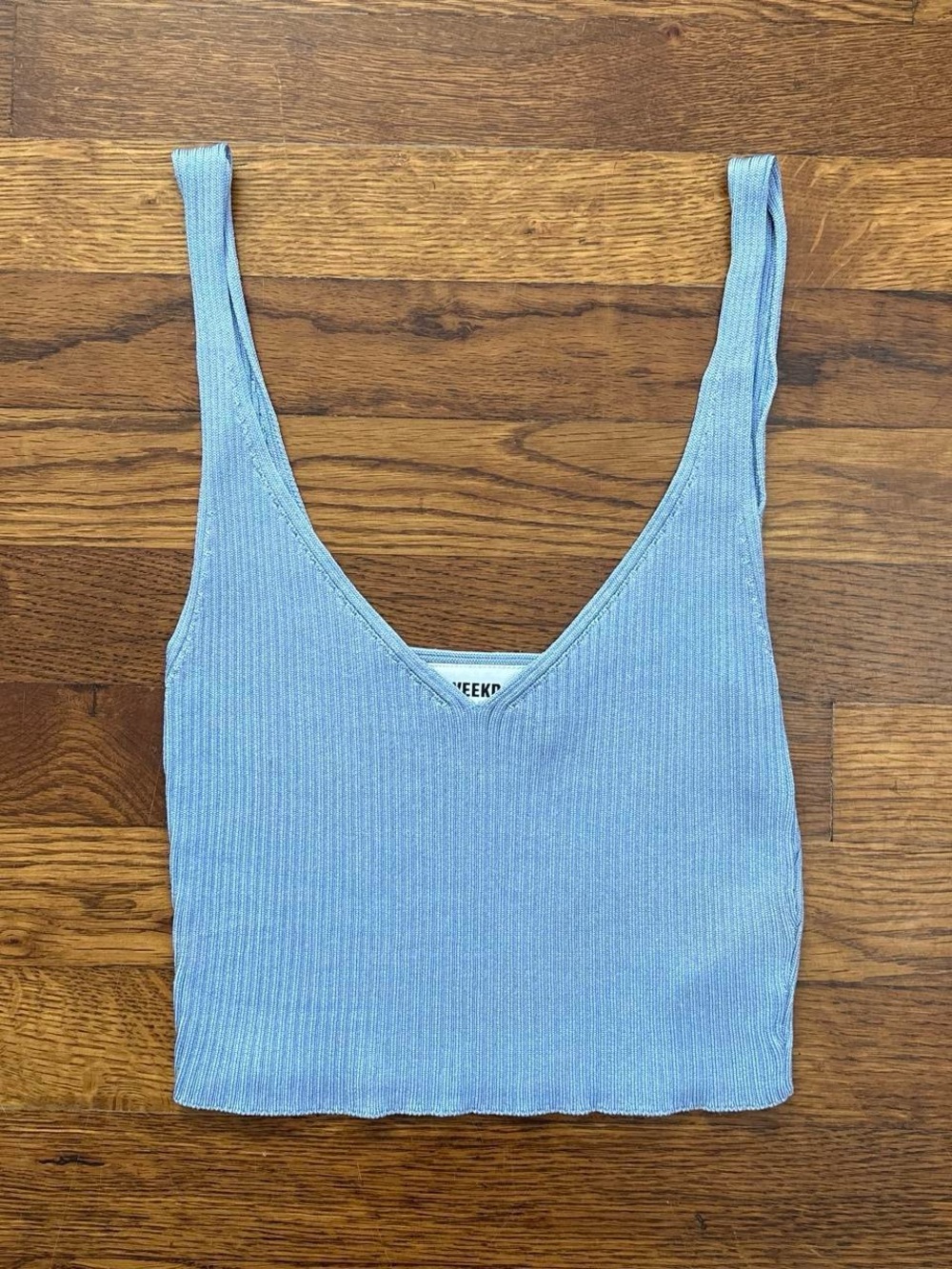 Weekday Jane Light Blue Ribbed V-Neck Cropped Tank